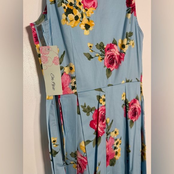 Unique Vintage Light Blue & Blooming Floral Print Button Up Swing Dress NWT L - Picture 4 of 10